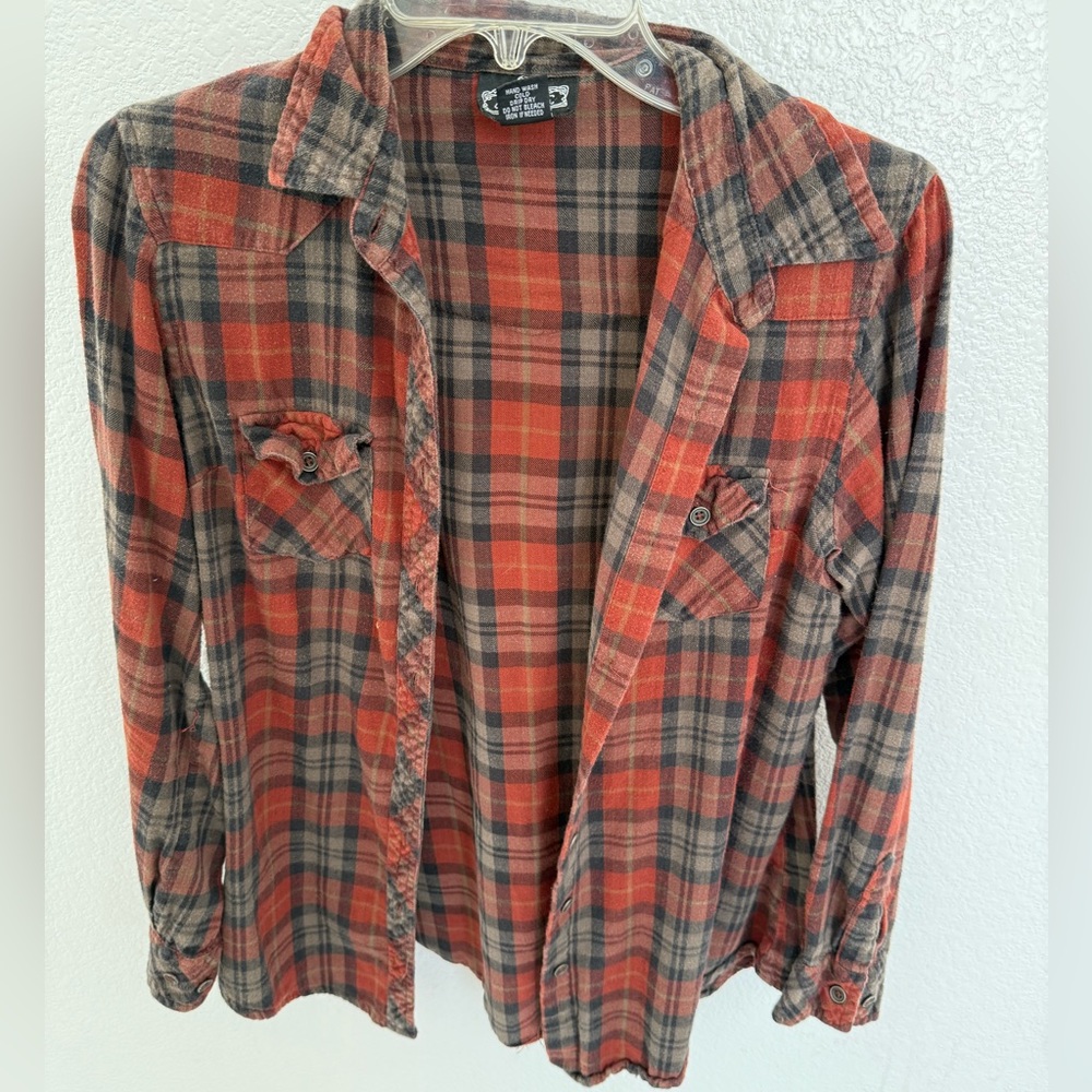 Angie Plaid Button Down Flannel Shirt (Size M)